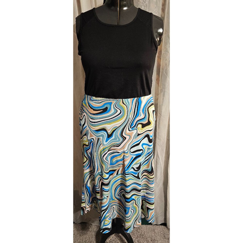Bar III midi blue multicolored wavy skirt size 16W from Macys